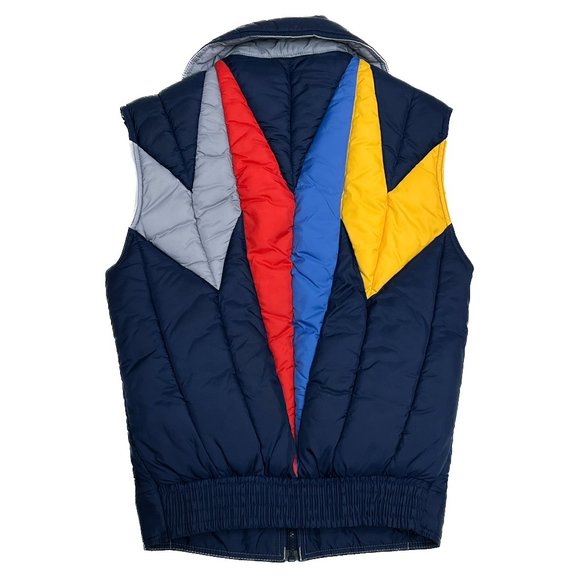 Vintage Women's Ski Vest Mountain Goat by White Stag Puffer 80's Red Blue Yellow - Picture 1 of 16